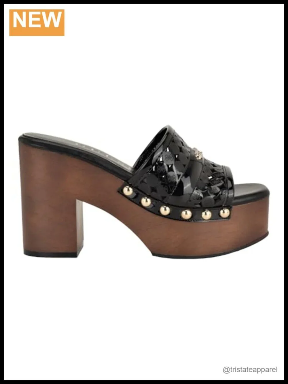 Faux Patent Leather Laser-Cut Platform Heeled Sandals Slip-On 4.13